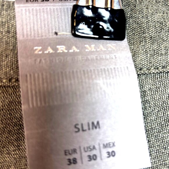 Zara Man Slim Fit Olive Green Twill Trouser Dress Pants Men's Size 30 NWT - Picture 6 of 7